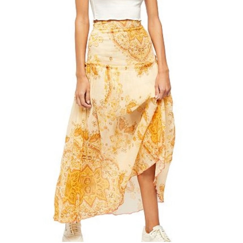 Free People Farrah Drop Waist Yellow Paisley Maxi Skirt Size 4